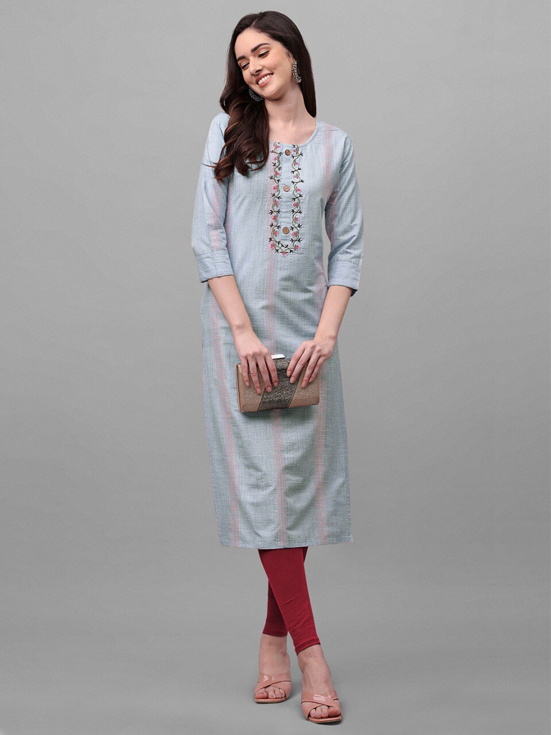 

Shiv Textiles Floral Embroidered Cotton Kurta, Blue