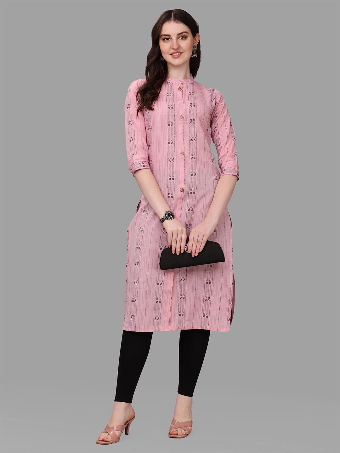 

Shiv Textiles Mandarin Collar Woven Design Pure Cotton Kurta, Pink