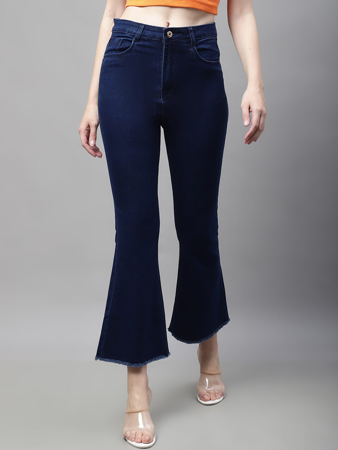 

NULL NAUT Women Bootcut Cotton High-Rise Stretchable Jeans, Navy blue