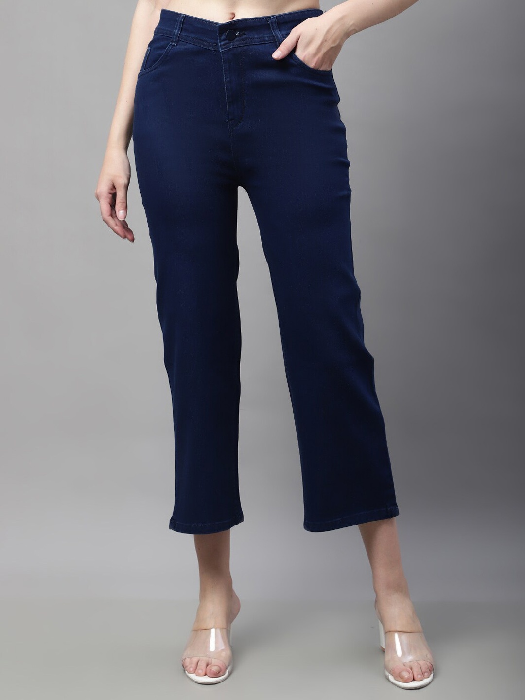 

NULL NAUT Women Flared Cotton Mid-Rise Stretchable Jeans, Navy blue