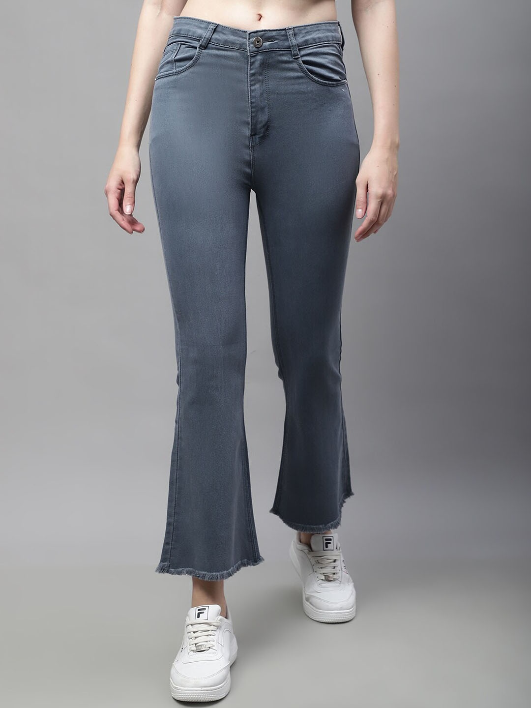 

NULL NAUT Women Mid-Rise Stretchable Clean Look Bootcut Jeans, Grey