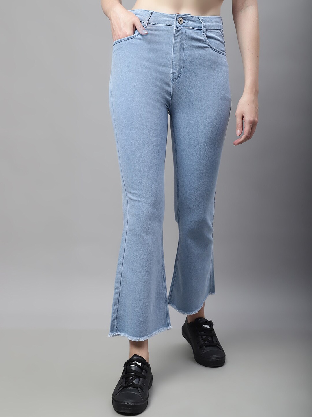 

NULL NAUT Women High-Rise Stretchable Clean Look Bootcut Jeans, Blue
