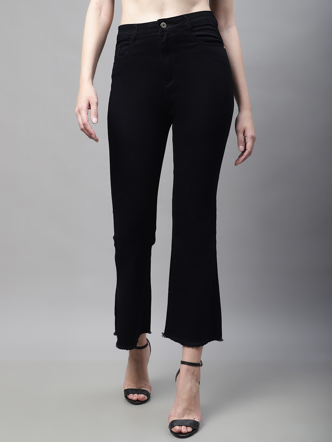 

NULL NAUT Women High-Rise Stretchable Clean Look Bootcut Jeans, Black