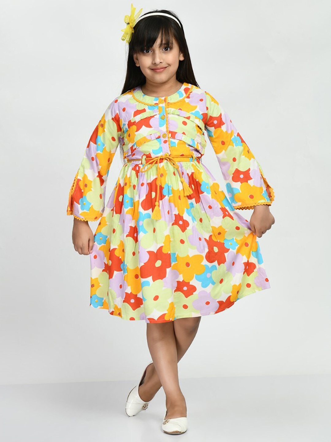 

Bella Moda Girls Floral Print Bell Sleeve Fit & Flare Dress, Multi