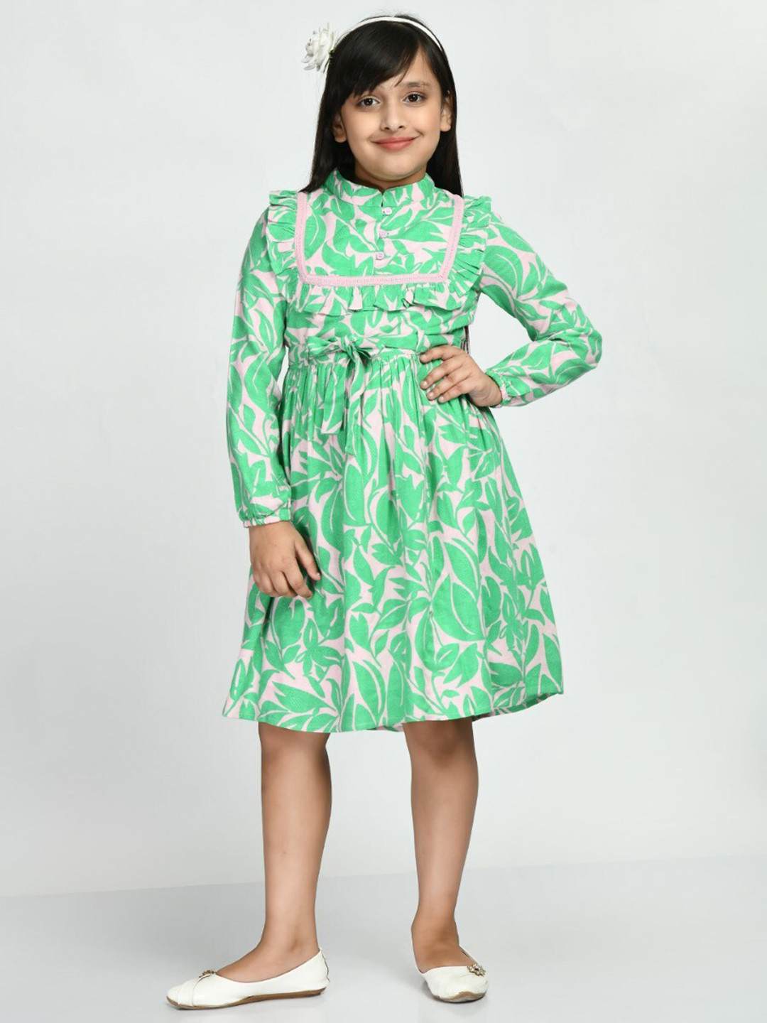 

Bella Moda Girls Tropical Print Fit & Flare Dress, Green