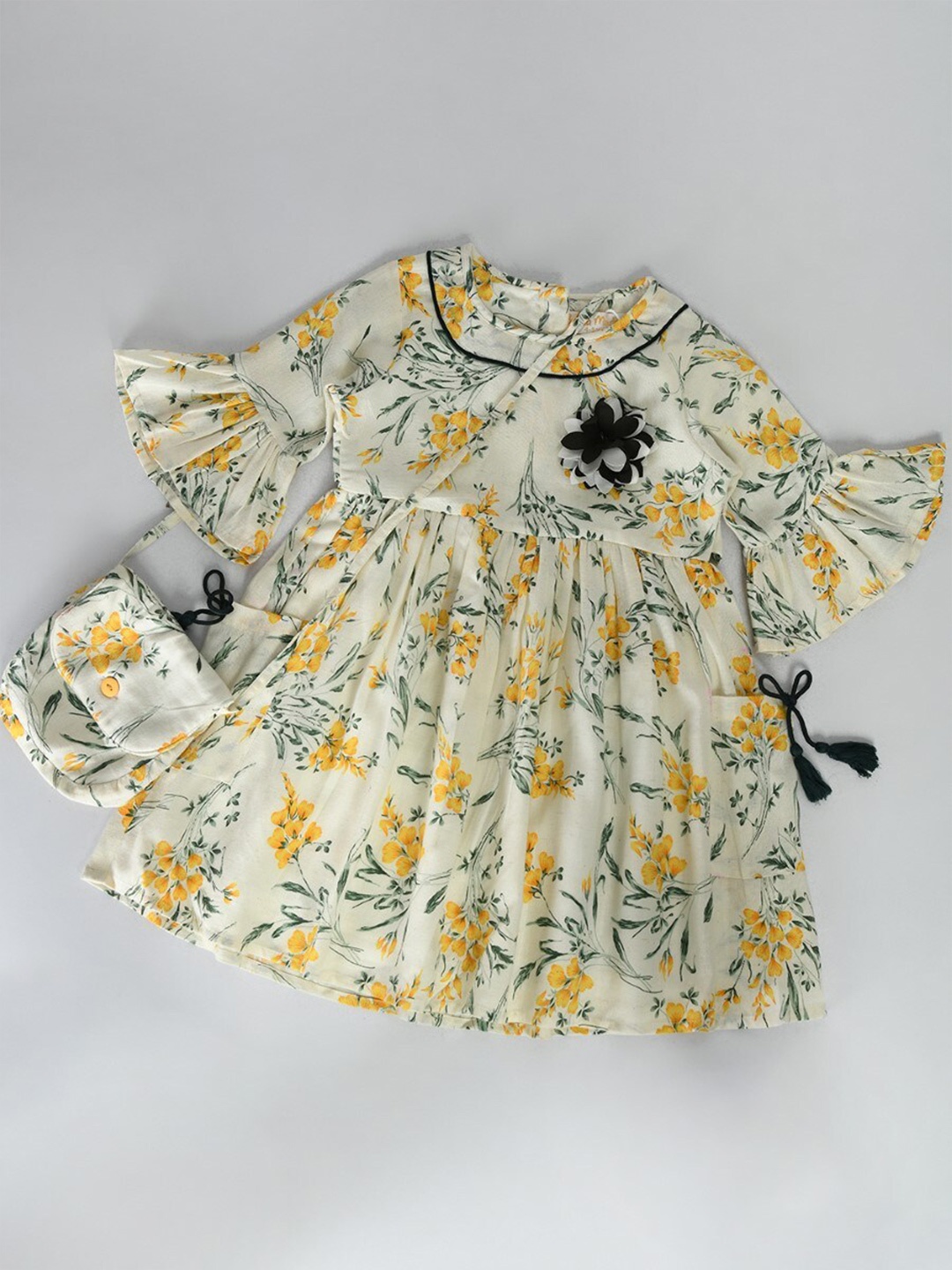 

Bella Moda Girls Floral Print Bell Sleeve Empire Dress, White