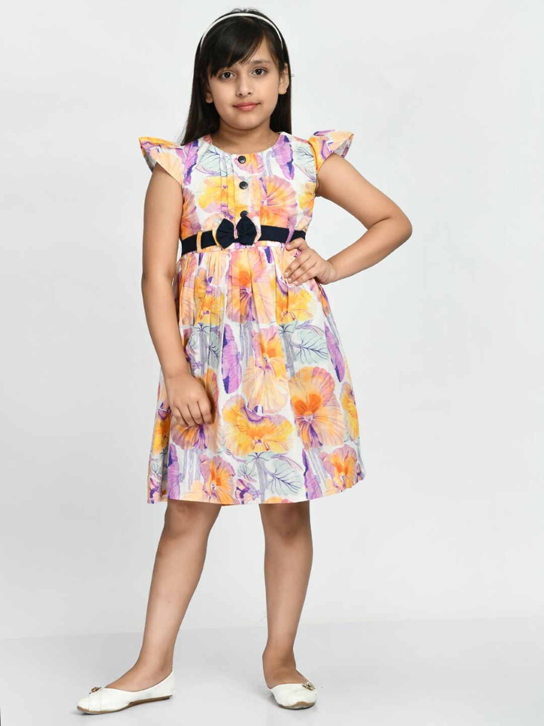 

Bella Moda Girls Floral Printed Pure Cotton Fit & Flare Dress, Multi