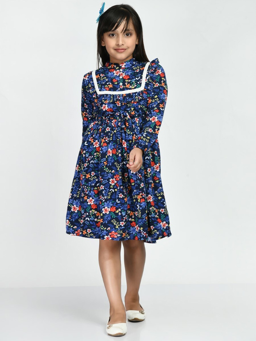 

Bella Moda Girls Floral Printed Pure Cotton Fit & Flare Dress, Blue