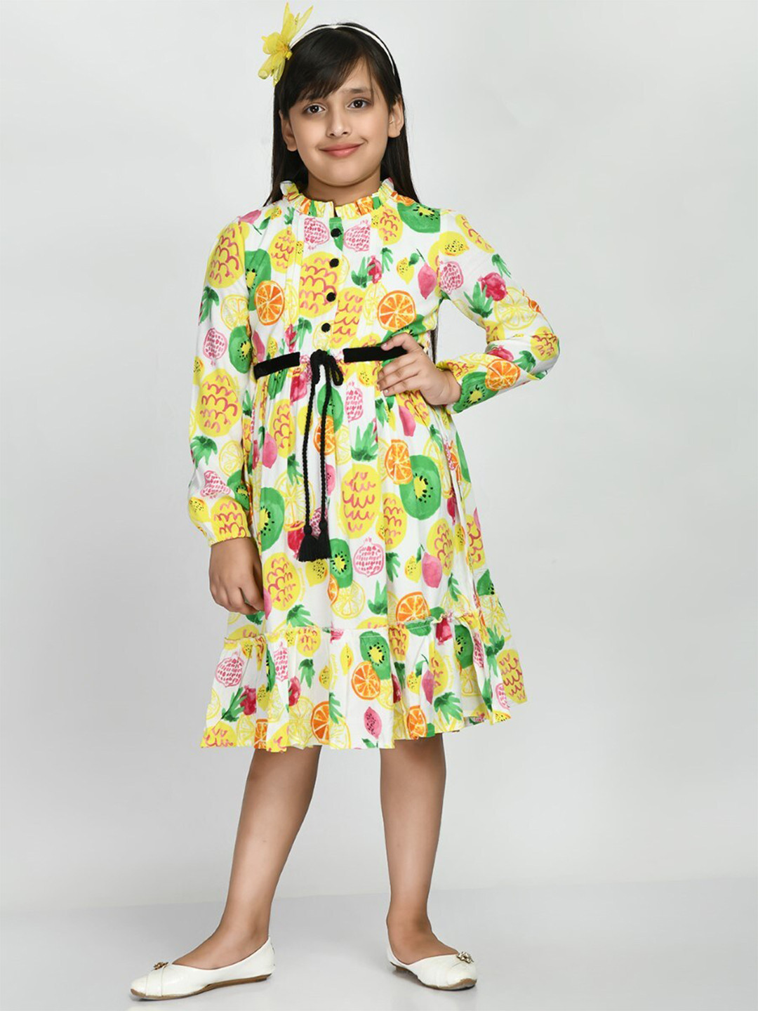 

Bella Moda Girls Conversational Printed Pure Cotton Fit & Flare Dress, White