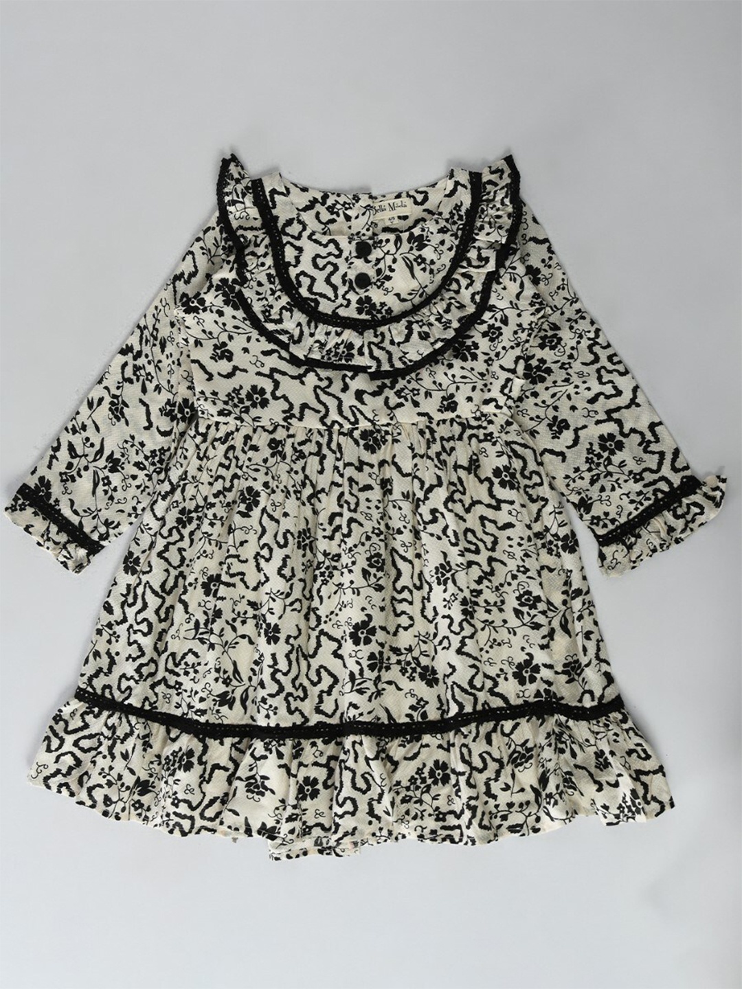 

Bella Moda Girls Floral Printed Ruffles Pure Cotton A-Line Dress, Black