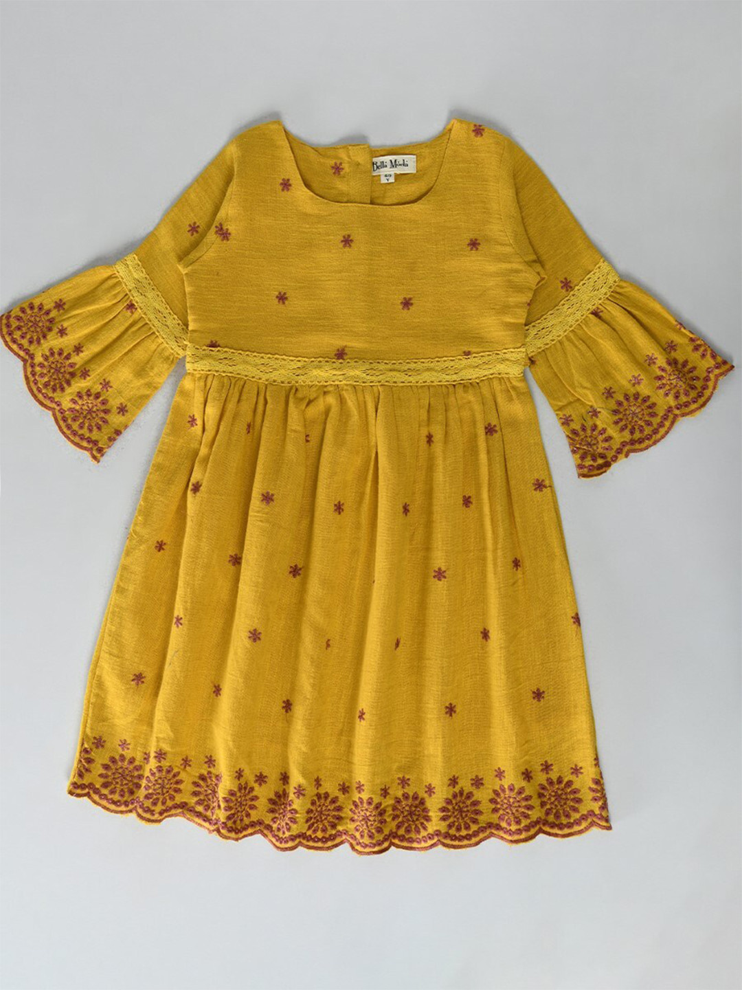 

Bella Moda Girls Floral Embrodered Pure Cotton Fit & Flare Dress, Yellow