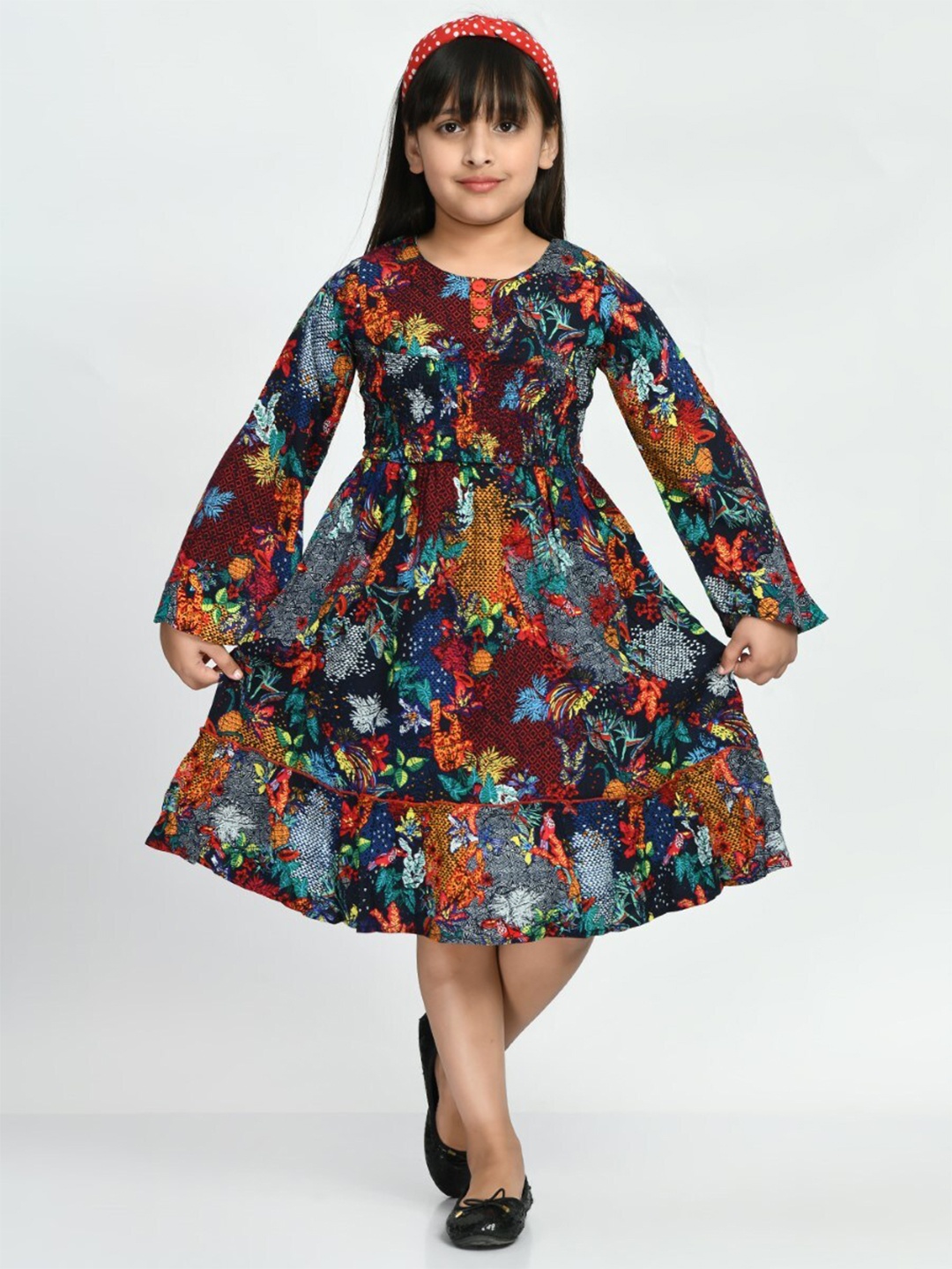 

Bella Moda Girls Floral Printed Pure Cotton Fit & Flare Dress, Red