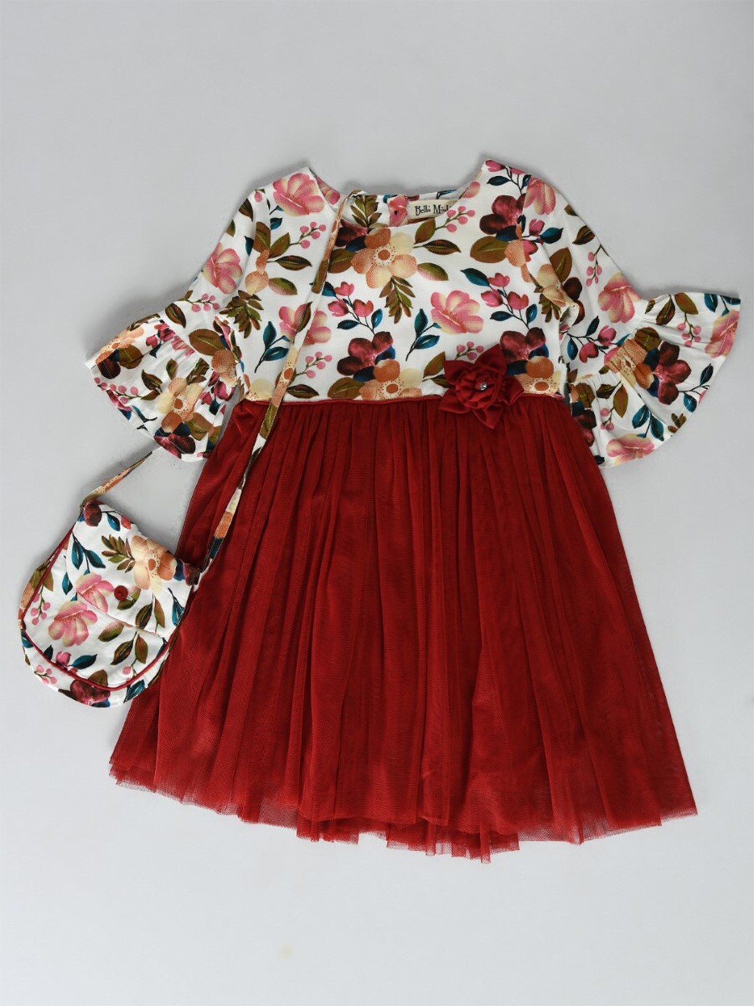 

Bella Moda Girls Floral Printed Pure Cotton Fit & Flare Dress, Red