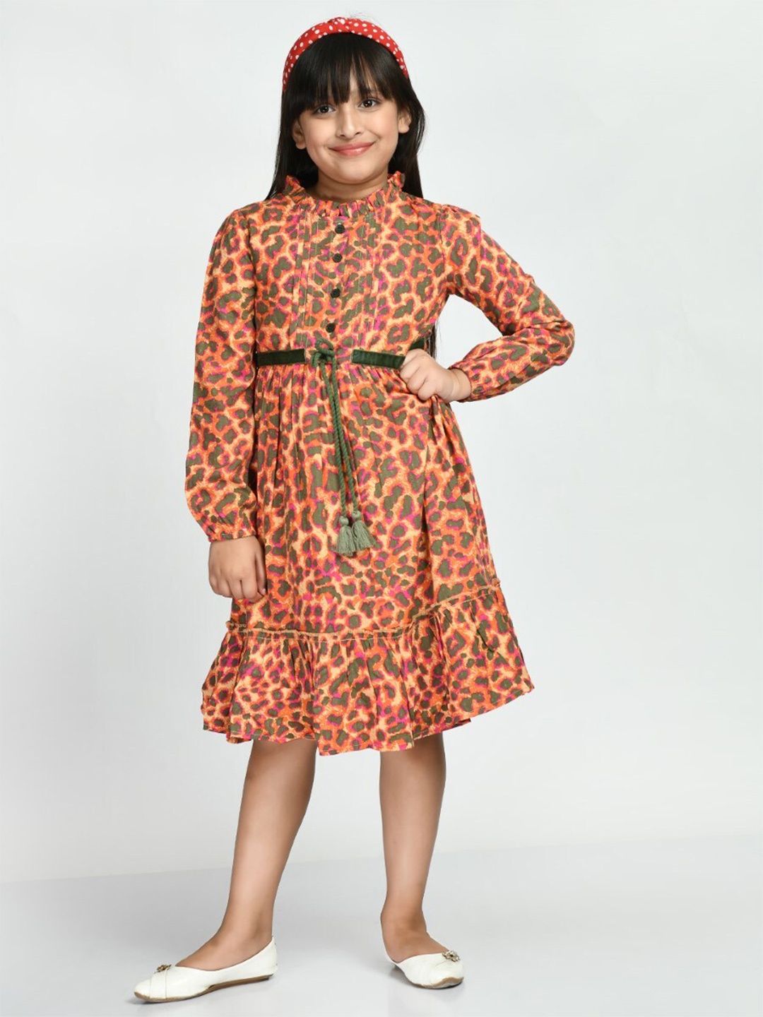 

Bella Moda Girls Animal Printed Pure Cotton Fit & Flare Dress, Red