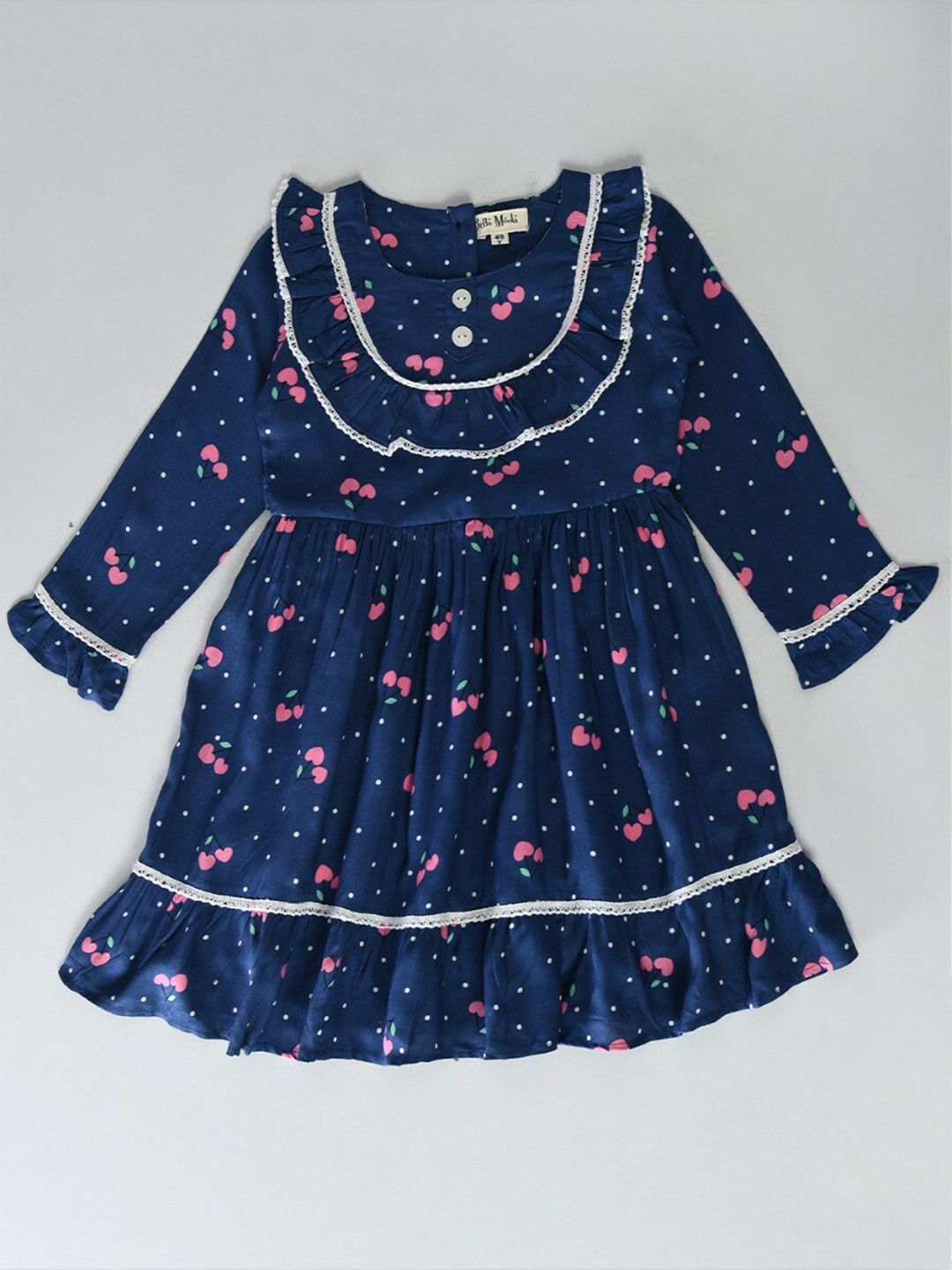 

Bella Moda Girls Floral Printed Pure Cotton Fit & Flare Dress, Blue
