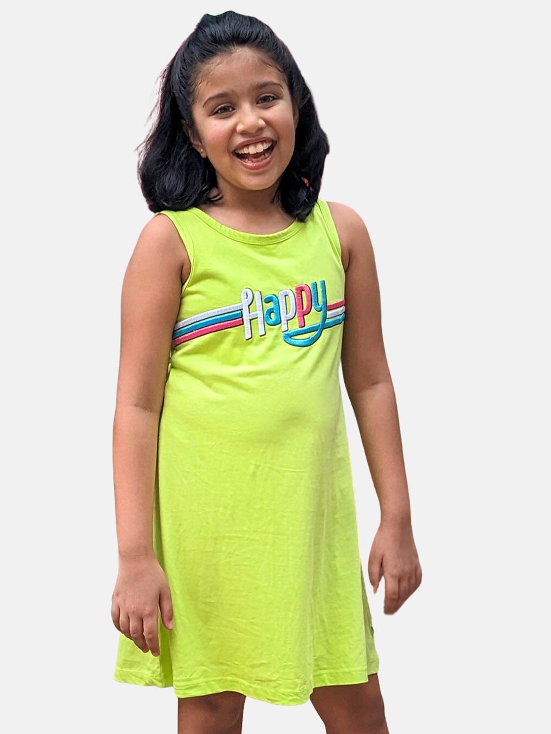

You Got Plan B Typography Printed Cotton A-Line Dress, Green