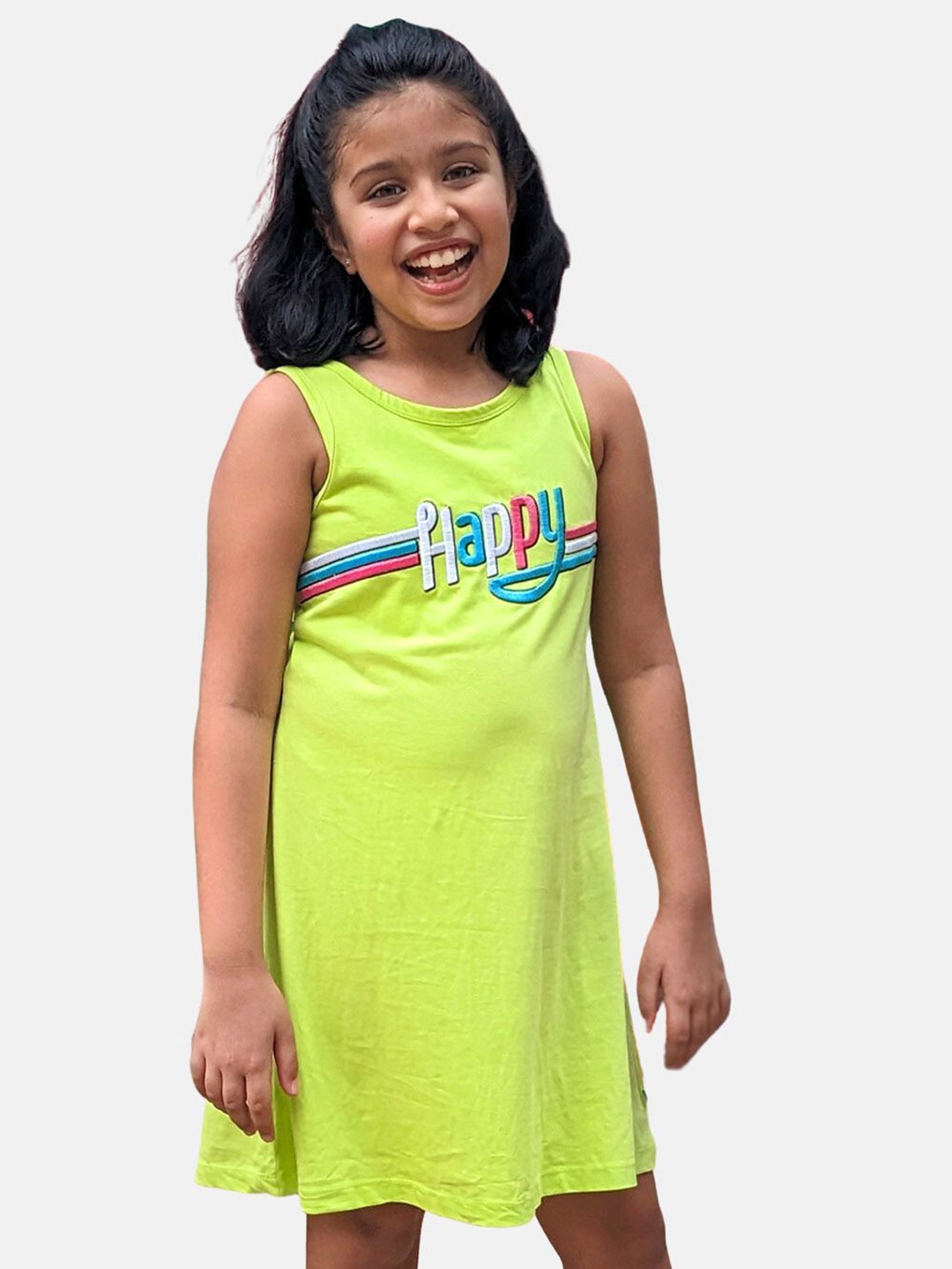 

You Got Plan B Typography Printed Round Neck Sleeveless Cotton A-Line Dress, Yellow