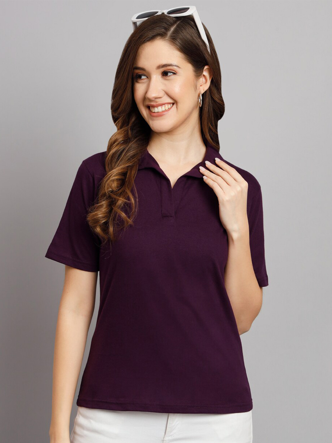 

Funday Fashion Half Sleeve Polo Collar Cotton T-shirt, Maroon
