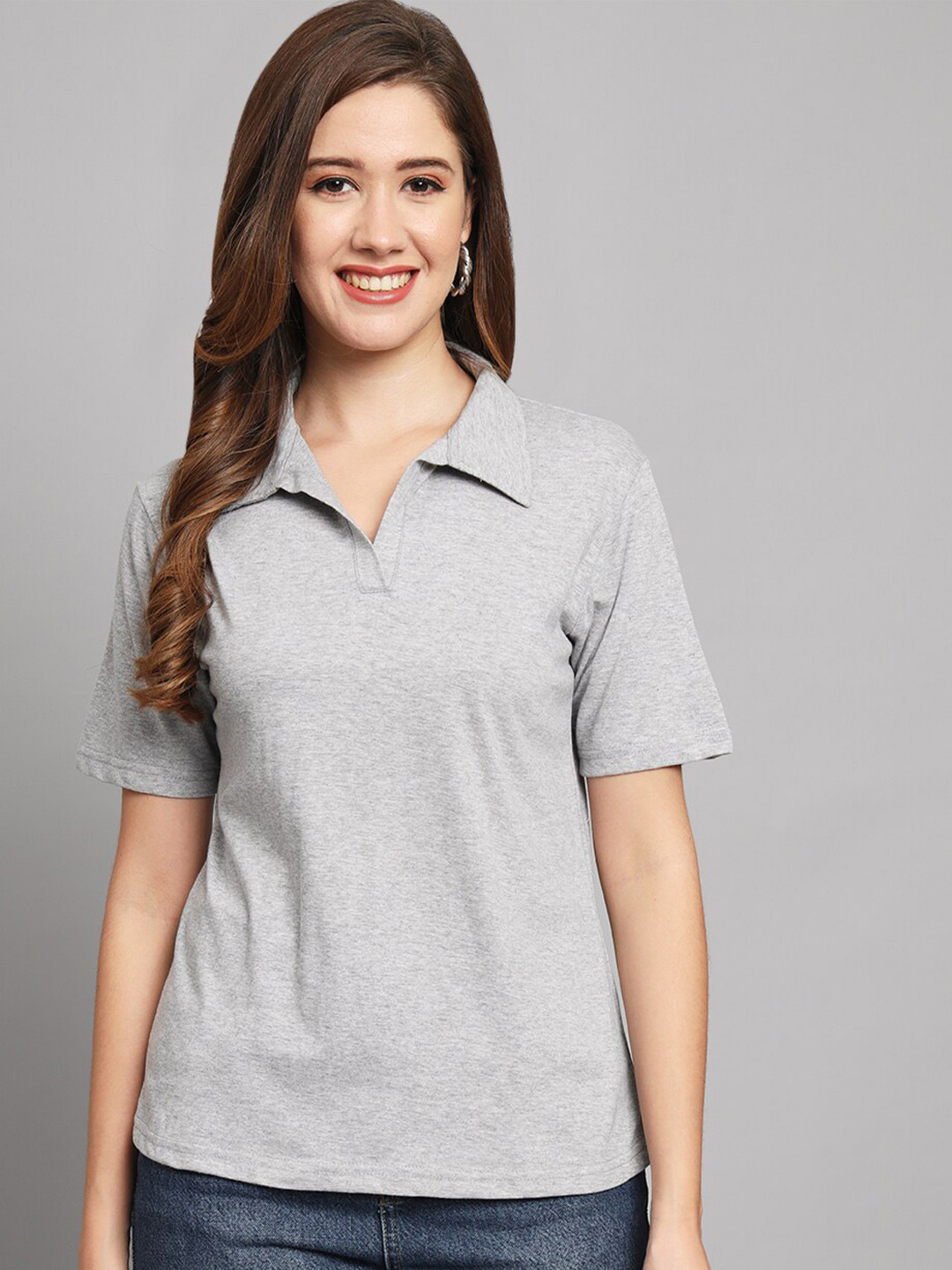 

Funday Fashion Half Sleeve Polo Collar Cotton T-shirt, Grey