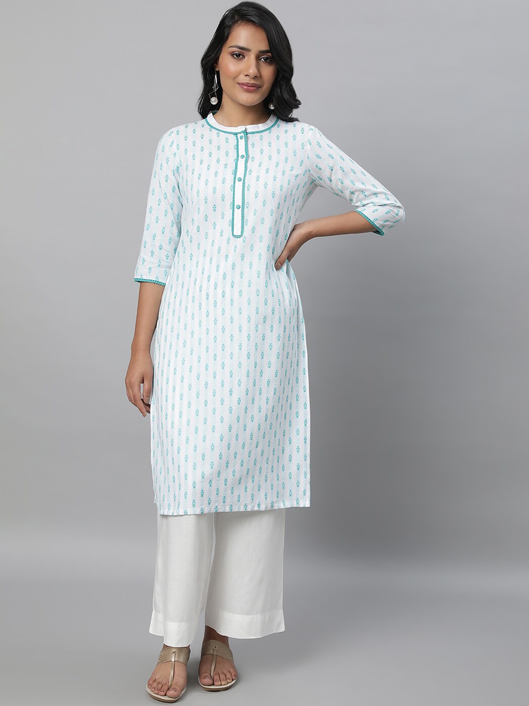 

AURELIA Ethnic Motifs Woven Design Pure Cotton Kurta, Blue