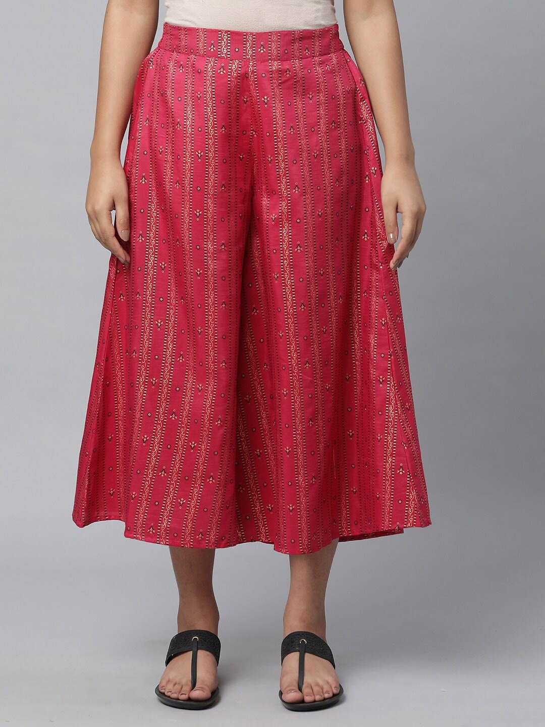 

AURELIA Ethnic Motifs Printed Flared Palazzos, Pink
