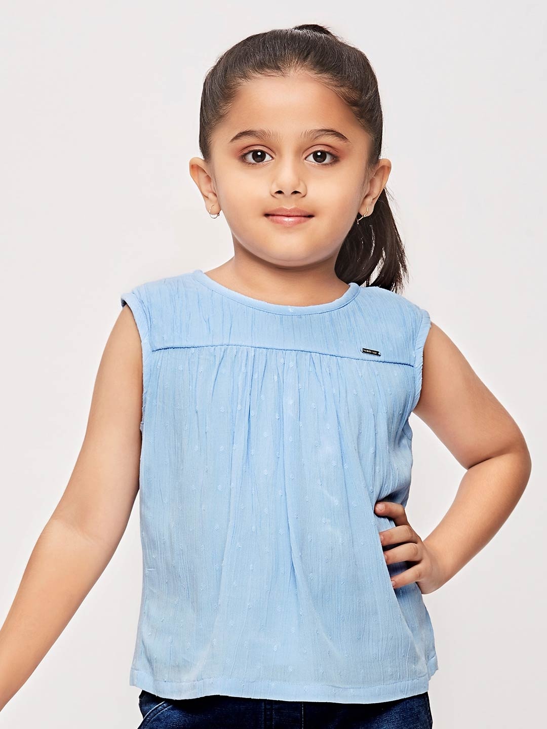 

Tiny Girl Self Designed Sleeveless Cotton Top, Blue