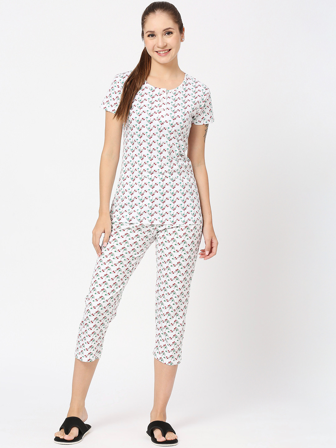 

zebu Conversational Printed Pure Cotton Night Suit, White