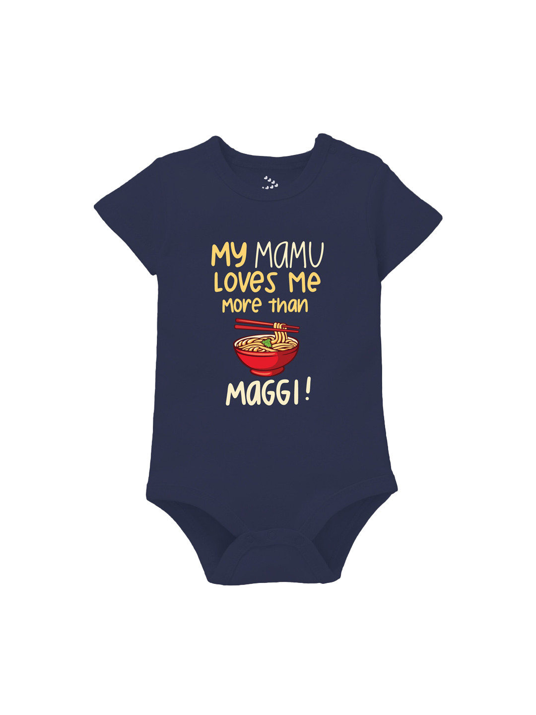 

Zeezeezoo Infants Mamu Loves Me More Than Maggi Printed Pure Cotton Bodysuit, Navy blue