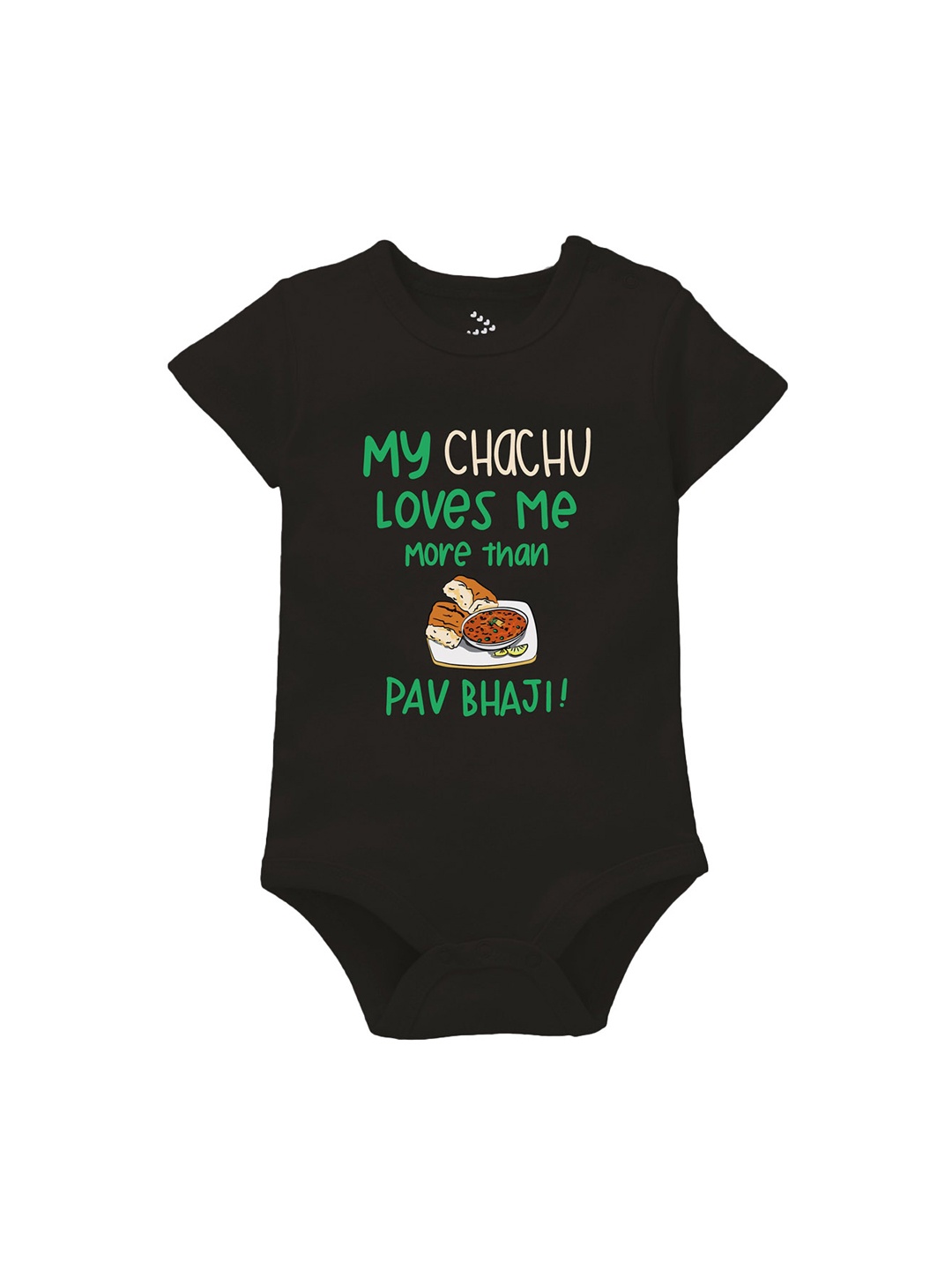 

Zeezeezoo Infants Chachu Loves Me More Than Pav Bhaji Printed Pure Cotton Bodysuit, Black