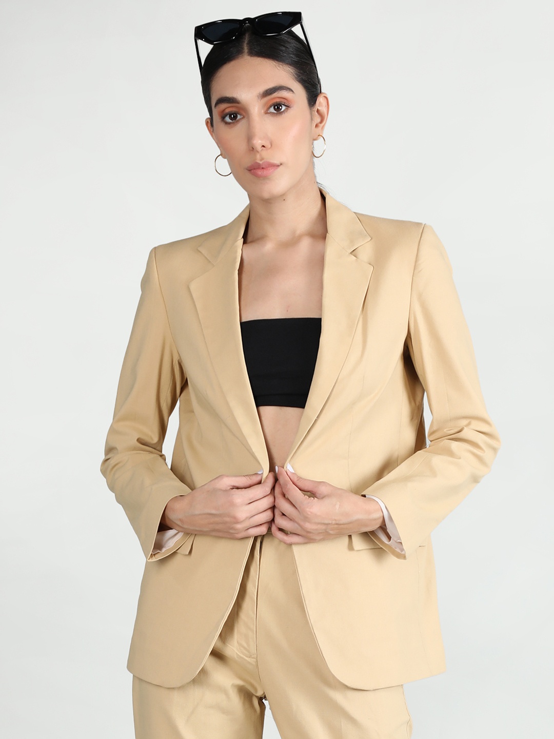 

Dlanxa Single-Breasted Linen Formal Blazer, Beige