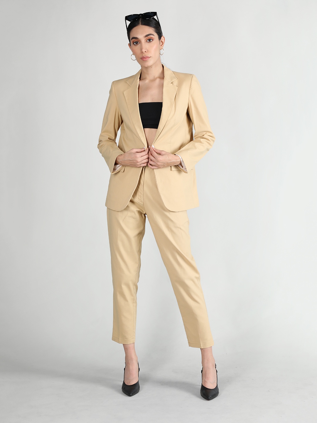 

Dlanxa Notched Lapel Single-Breasted Two-Piece Linen Casual Suit, Camel brown