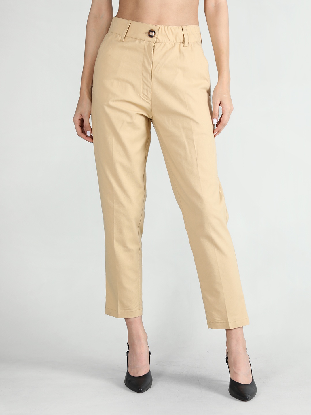 

Dlanxa Women High-Rise Easy Wash Cropped Linen Trousers, Camel brown