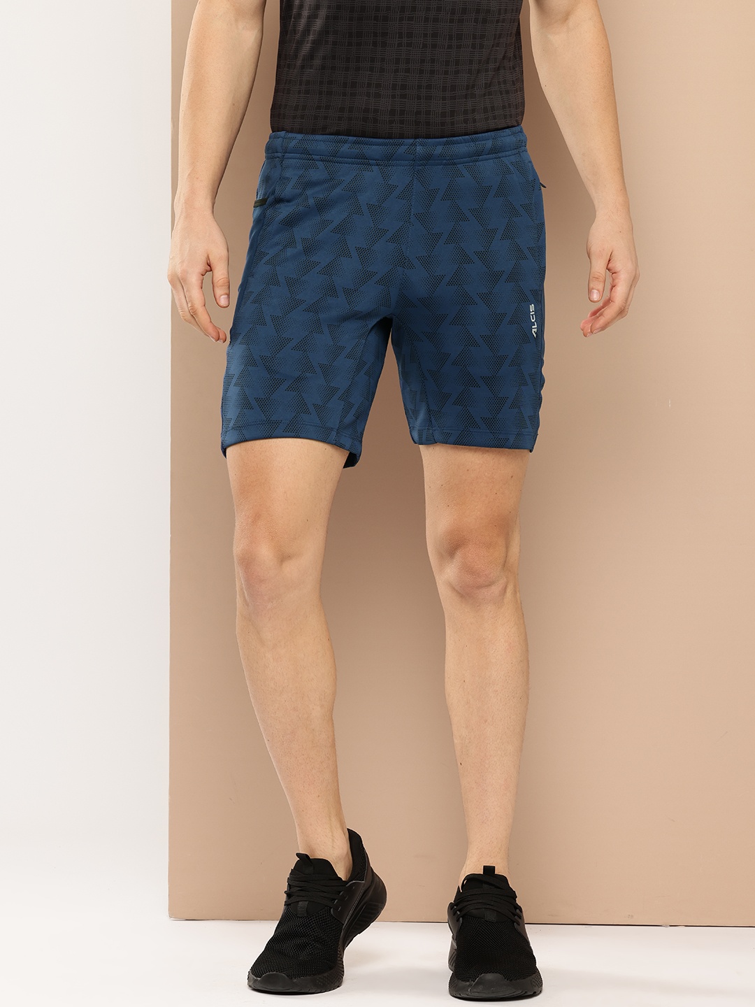 

Alcis Men Printed Slim Fit Training Sports Shorts, Navy blue