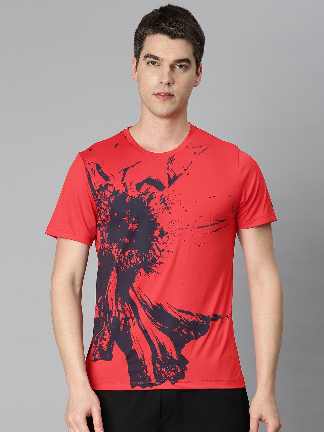 

Alcis Men Printed Anti Static Slim Fit Sports T-shirt, Red