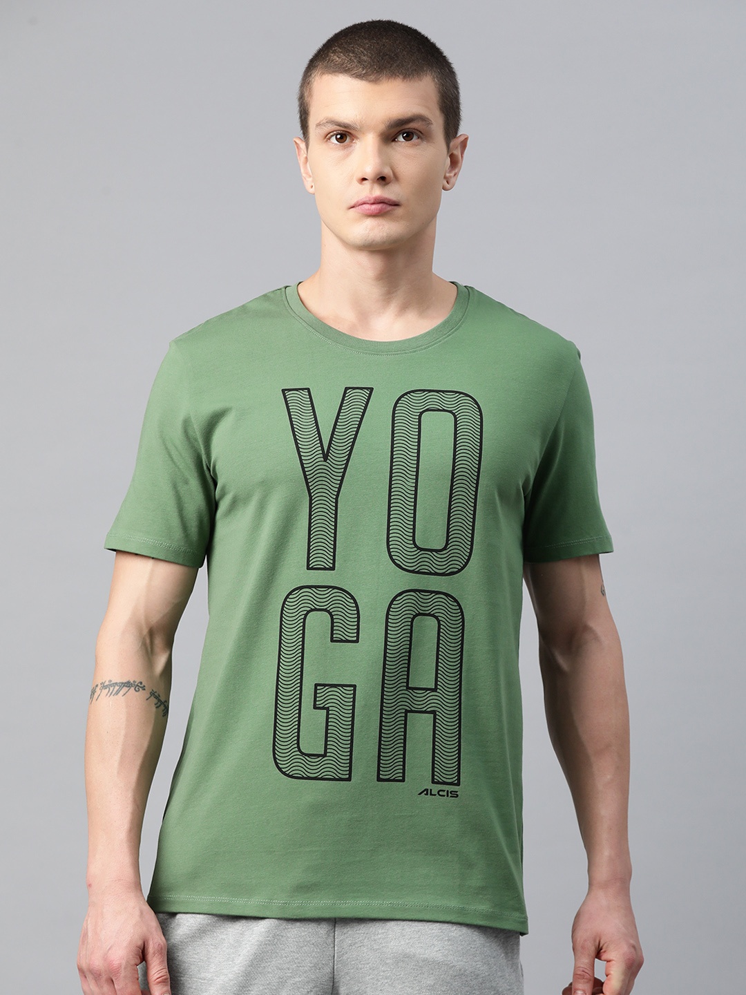 Alcis Men Typography Printed Sports T-shirt, Green