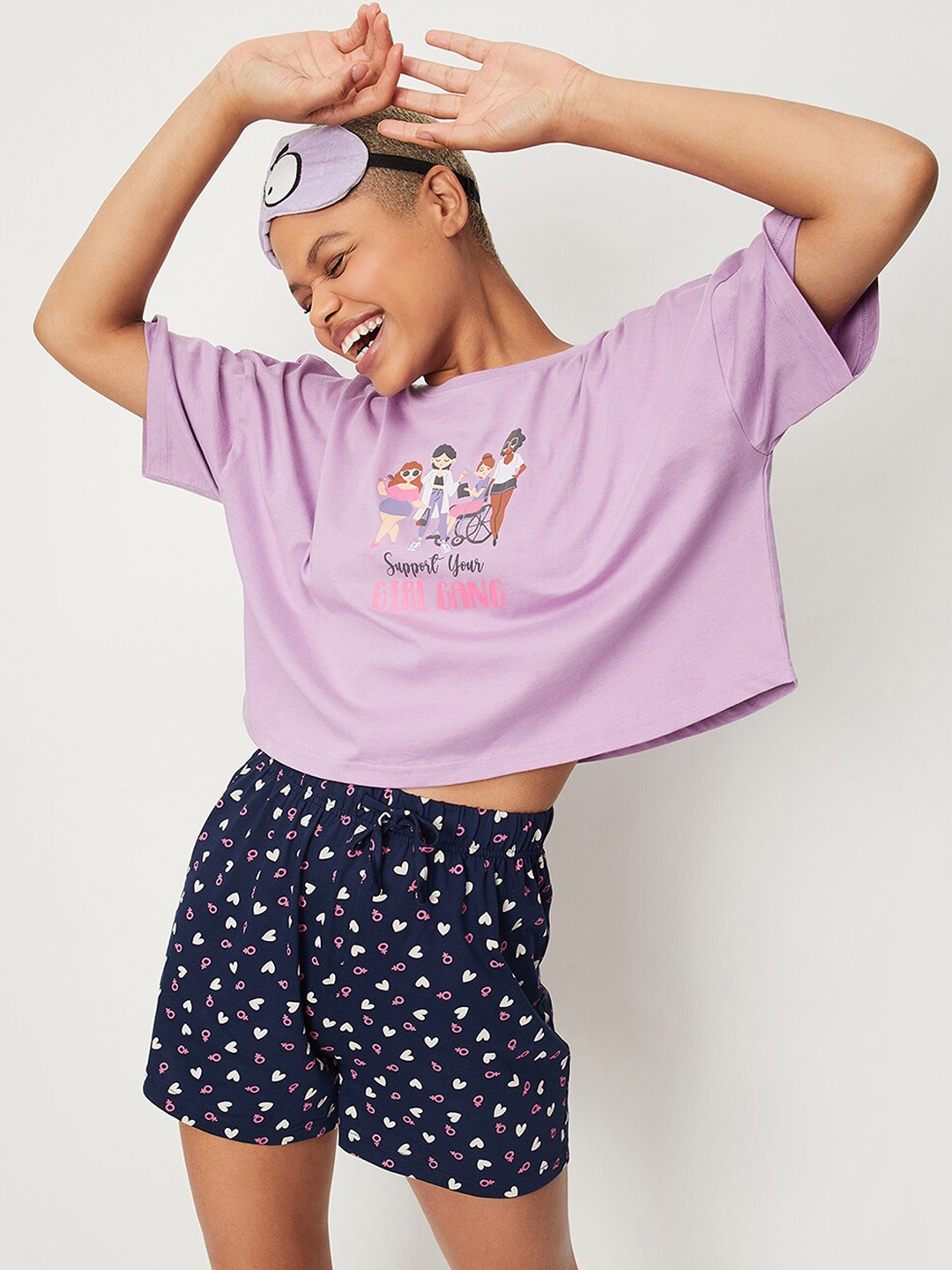 

max Conversational Printed Pure Cotton Night Suit, Purple