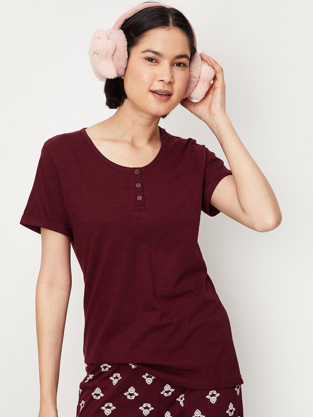 

max Ethnic Motifs Printed Pure Cotton Night Suit, Maroon