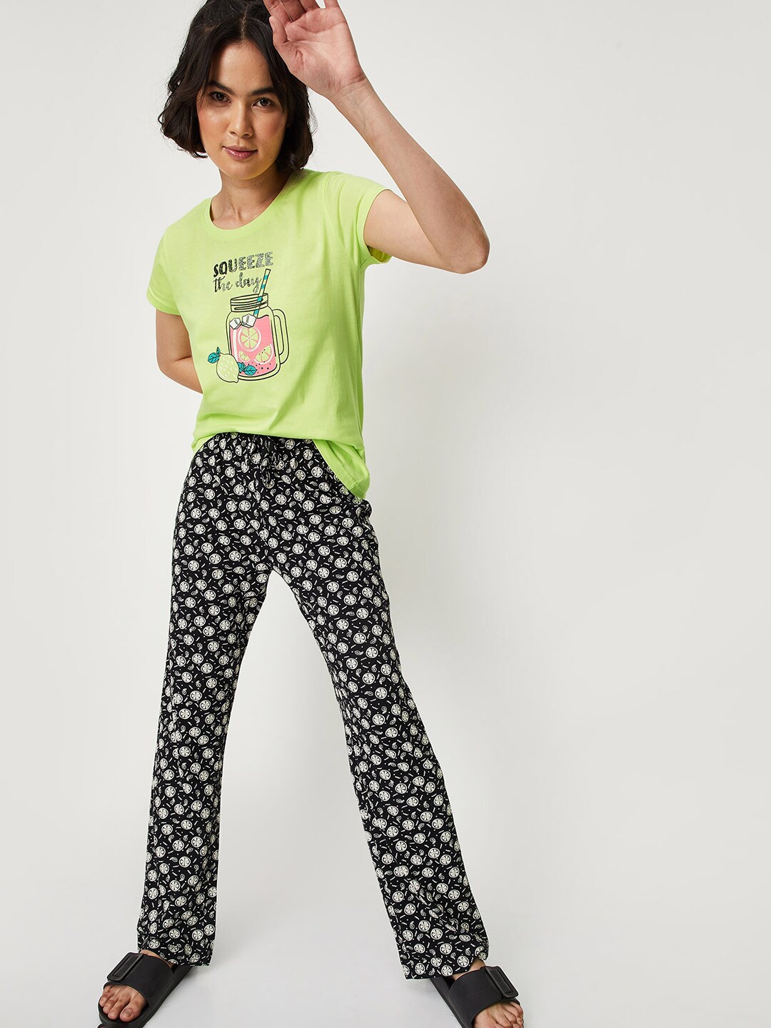 

max Conversational Printed Pure Cotton Night Suit, Lime green