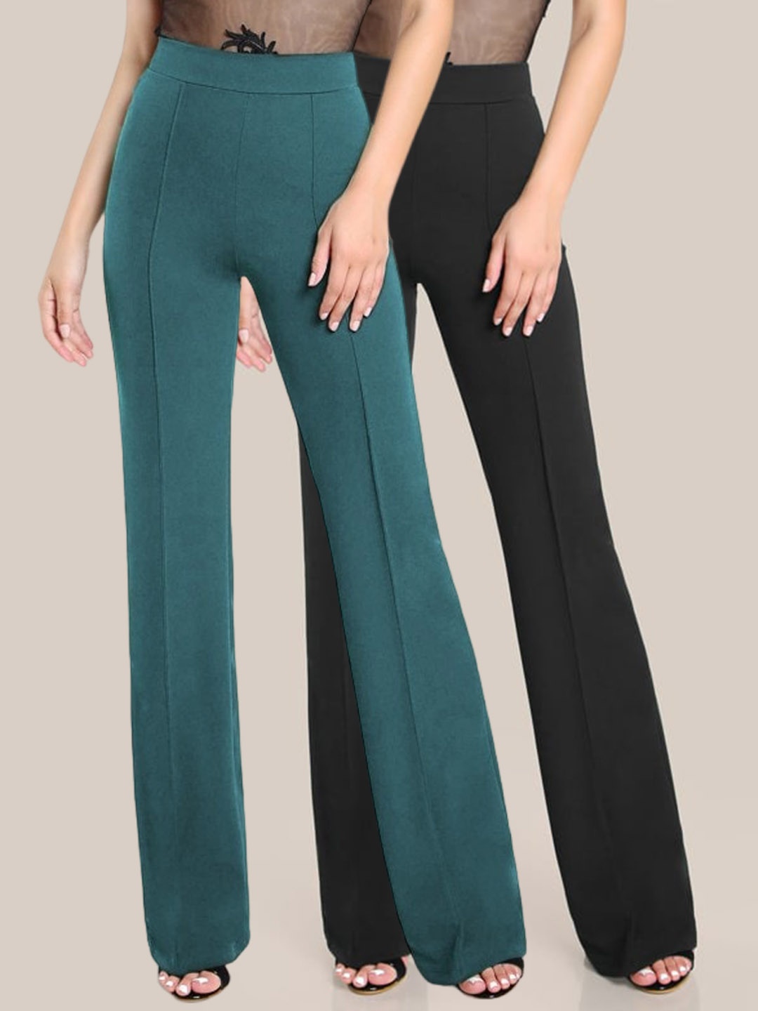 

LEE TEX Women Pack Of 2 Relaxed Straight Leg High-Rise Easy Wash Bootcut Trousers, Green