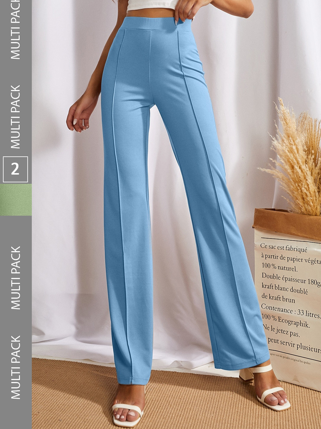 

LEE TEX Women Pack Of 2 Relaxed Straight Leg High-Rise Parallel Trousers, Green
