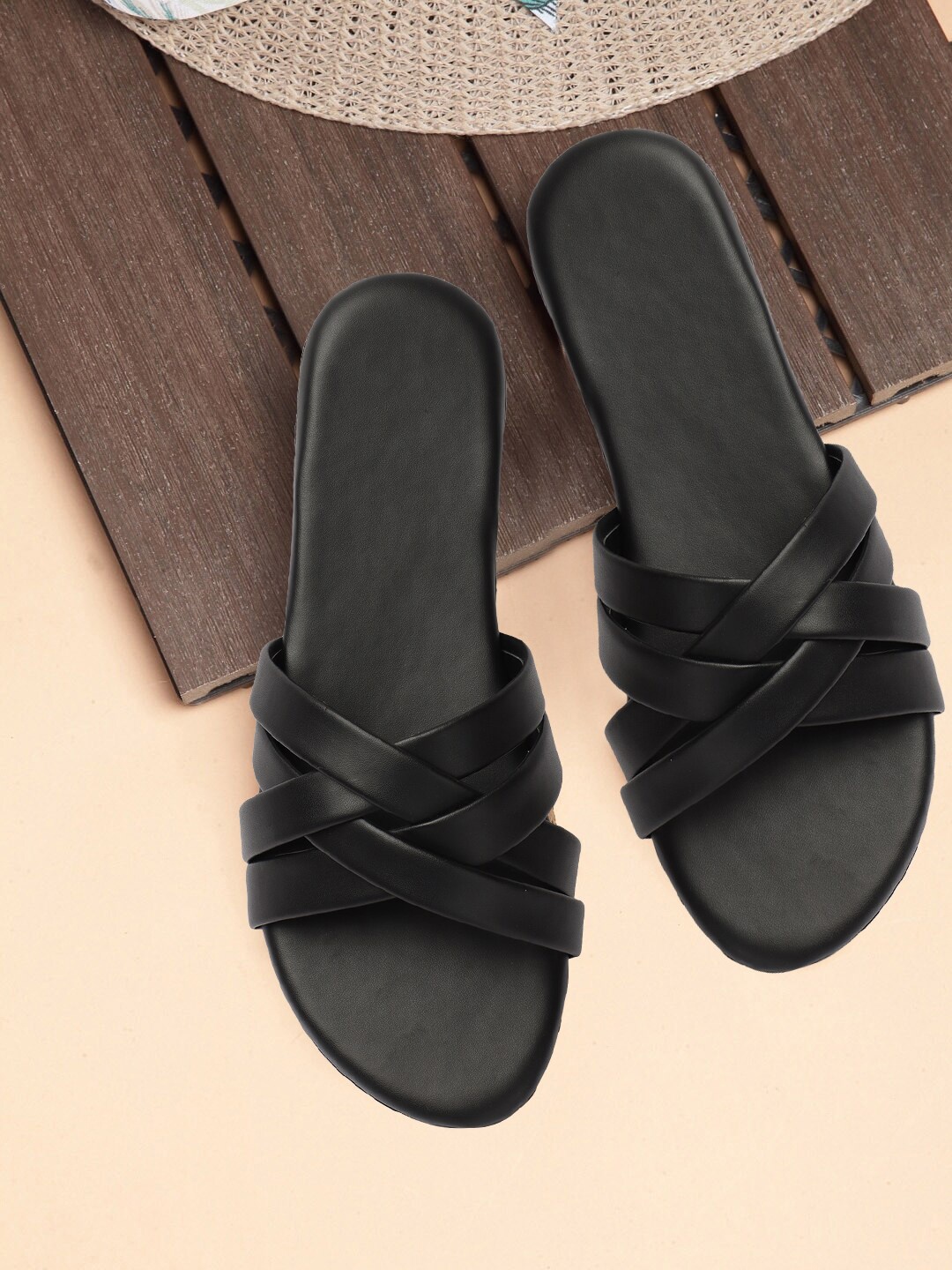 

ADIVER Strappy Open Toe Flats, Black