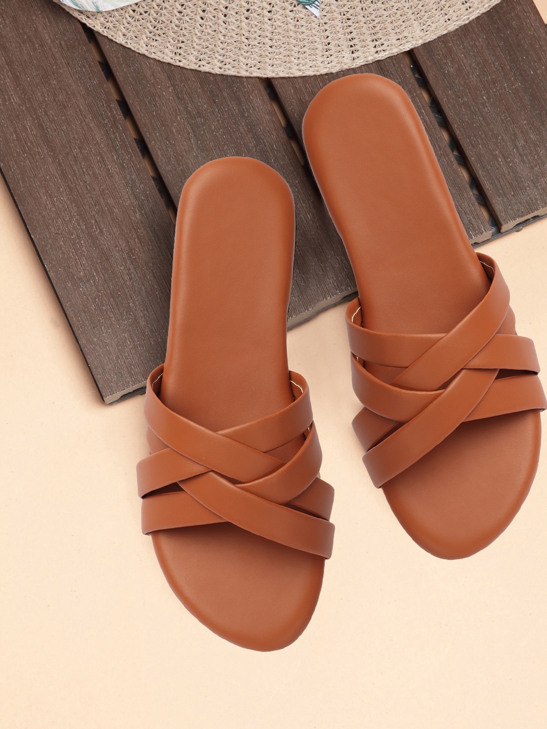 

ADIVER Strappy Open Toe Flats, Tan