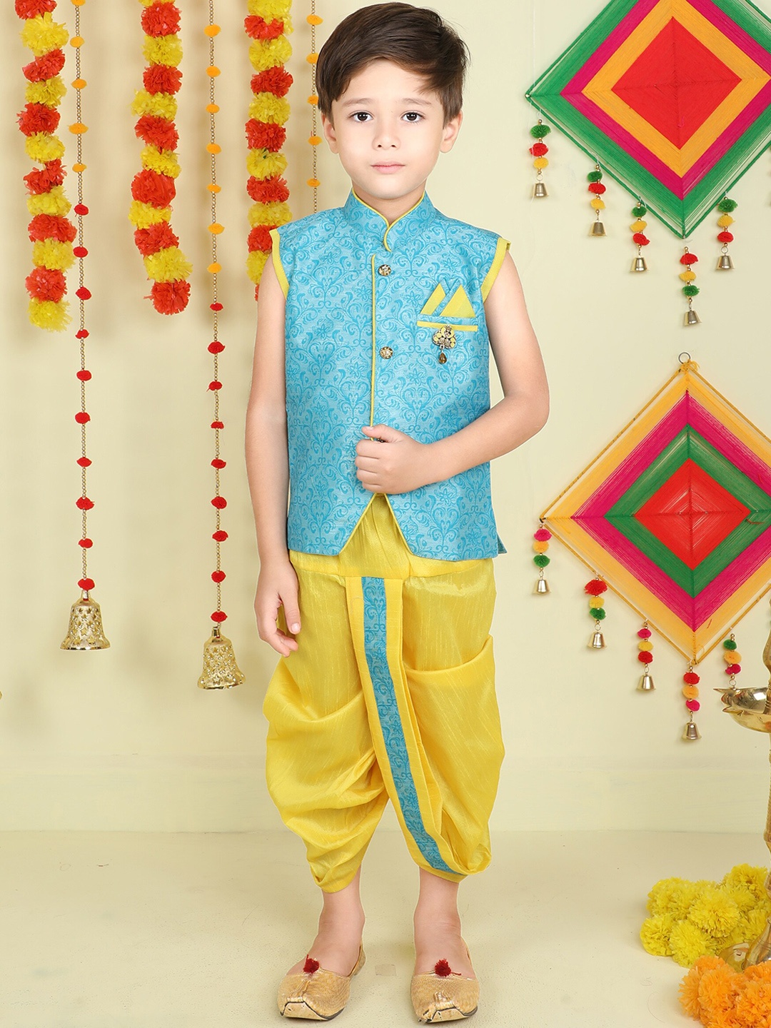 

Jeetethnics Boys Printed Nehru Jacket With Dhoti Pants, Blue