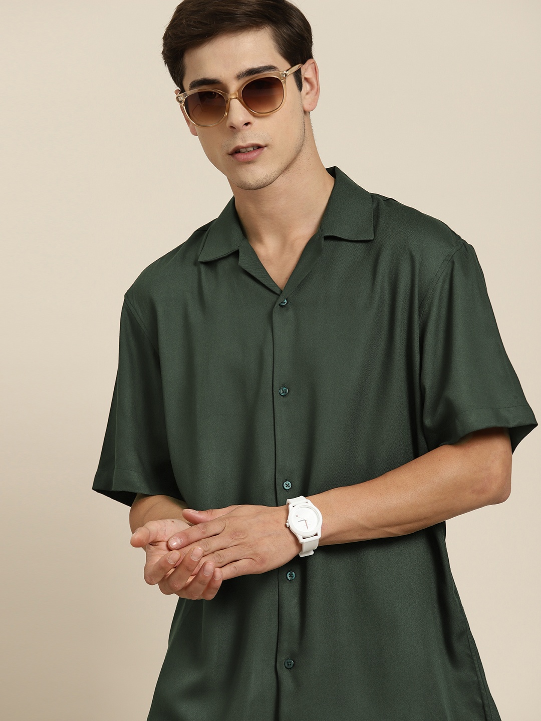 

Hancock Cuban Collar Viscose Rayon Relaxed Fit Casual Shirt, Green