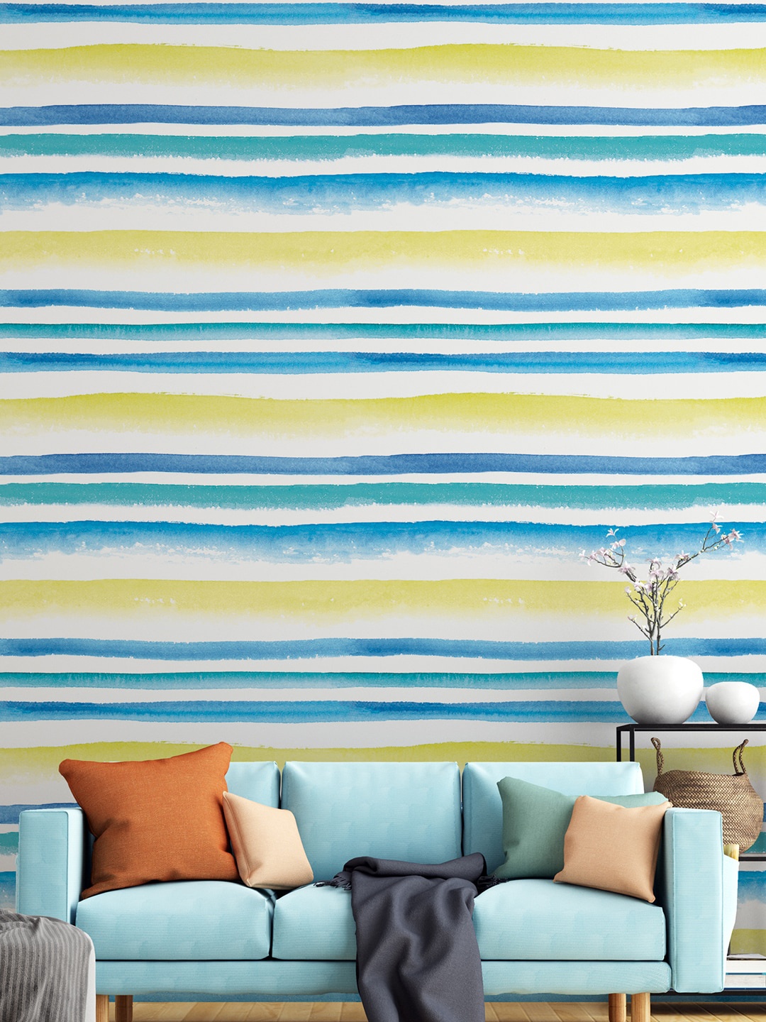 

PAPER PLANE DESIGN Blue & Yellow Striped Vinyl Wall Paper