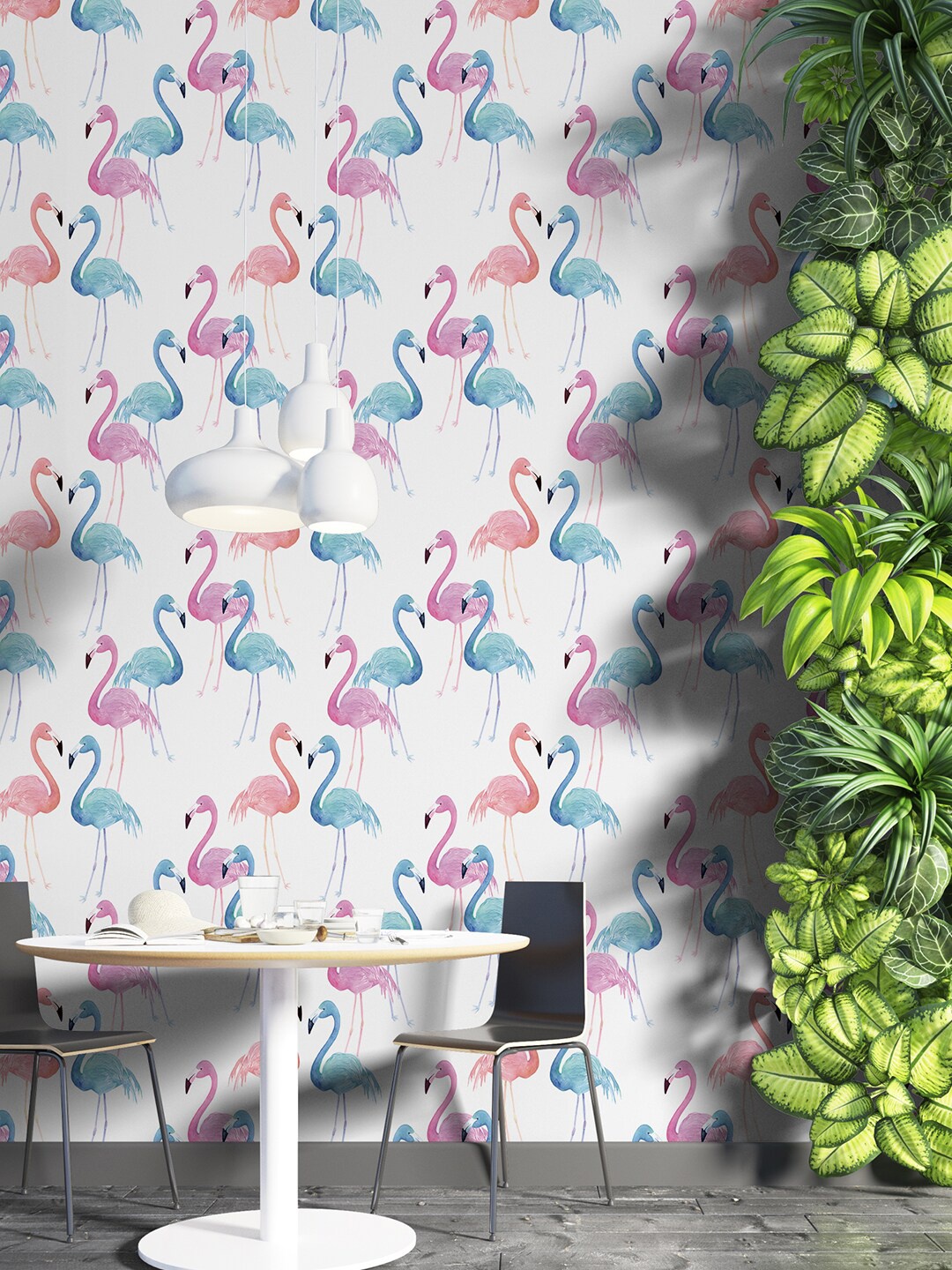 

PAPER PLANE DESIGN White & Pink Flamingo Printed Waterproof Wallpaper, Blue