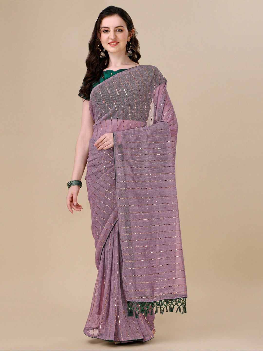 

Granthva Fab Sequinned Embellished Saree, Grey