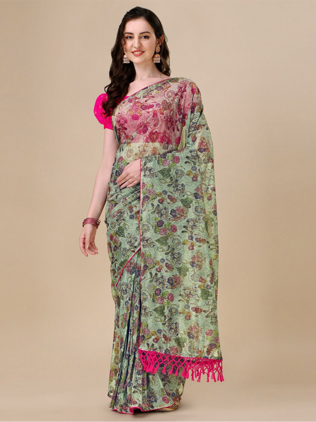 

Granthva Fab Floral Printed Saree, Blue