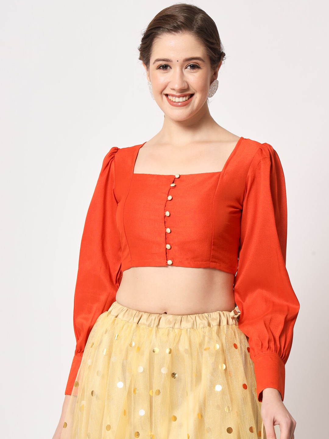 

studio rasa Silk Readymade Saree Blouse, Orange