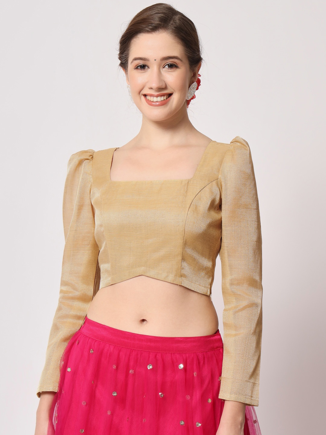 

studio rasa Cotton Tissue Readymade Blouse, Gold